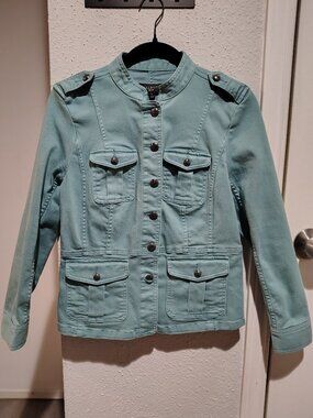 Talbots Petite Military-Style Band Collared Jacket